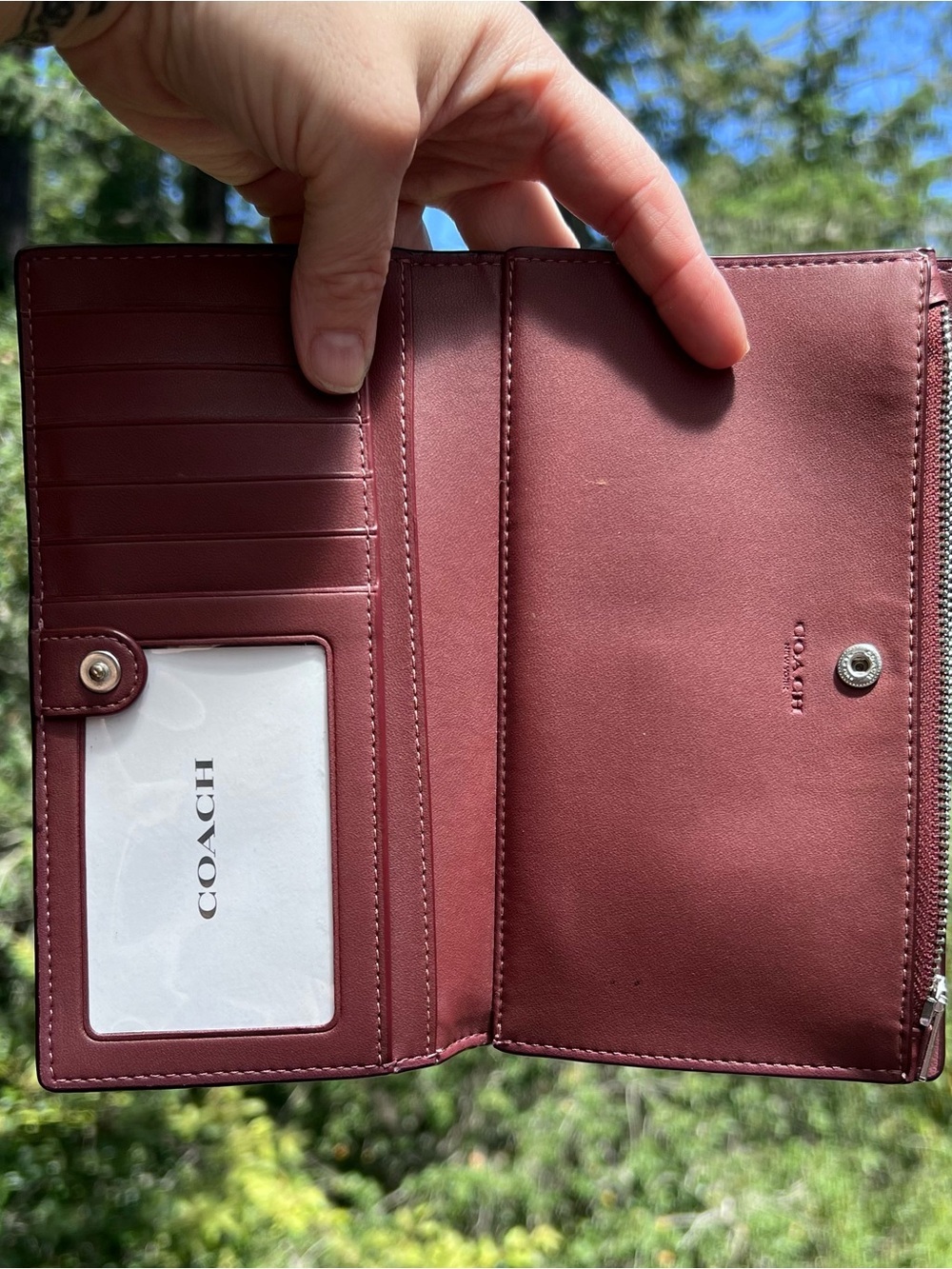 COACH Bifold Snap Wallet Womens Pink Pebble Leather Cardholder w Silver Hardware - Picture 5 of 14